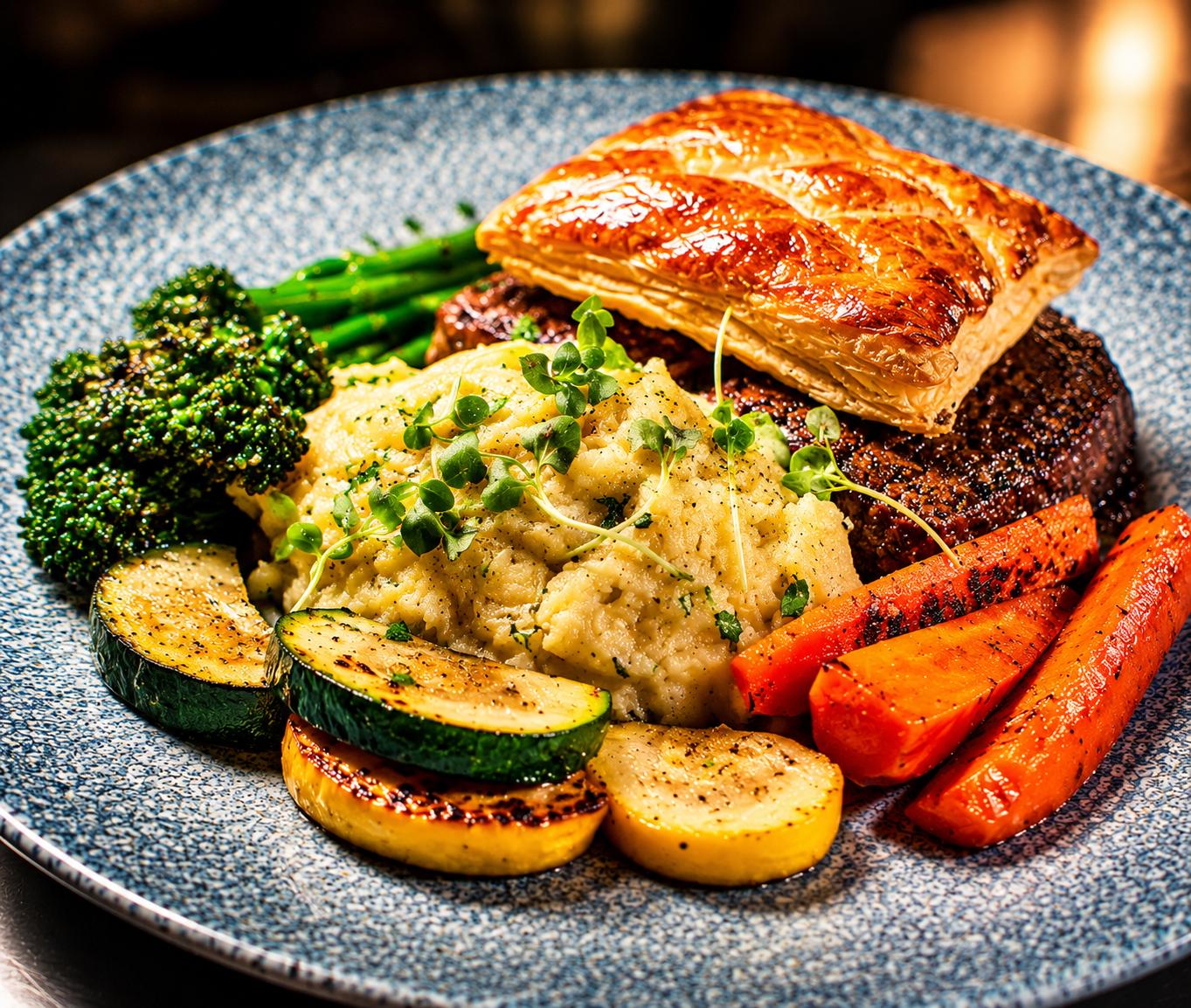 Freshly served Gordon Arms dish with vegetables and pastry